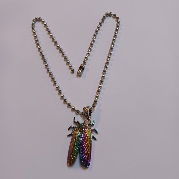 Handcrafted Rainbow Cicada Charm Necklace – Unisex 18" Ball Chain - Picture 6 of 10